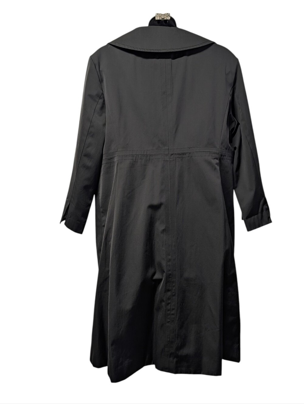 Nine West Womens Black Trench Coat Sz L Button Front Lined 3/4 Sleeve Pockets - Picture 2 of 8